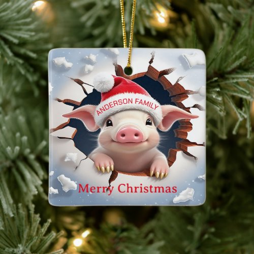 3D Piglet Christmas Ceramic Ornament