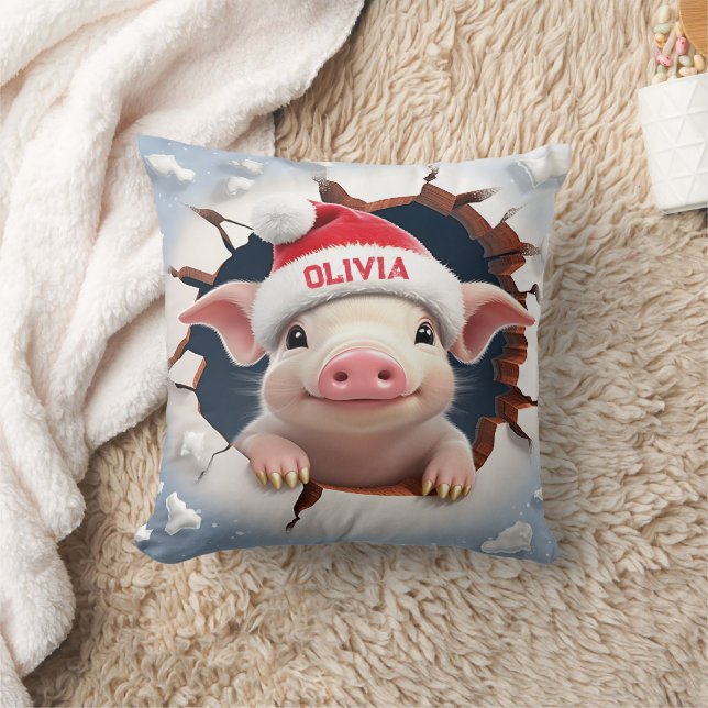 3D Piglet Christmas Throw Pillow (Blanket)