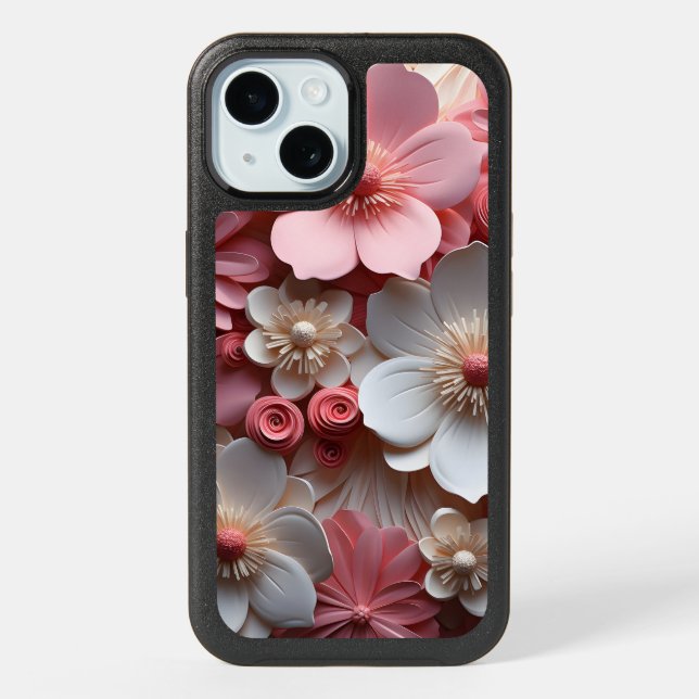 3D pink and white flowers  iPhone 15 Case (Back)