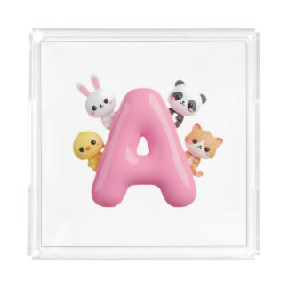 3D Pink Balloon Letter A Acrylic Tray