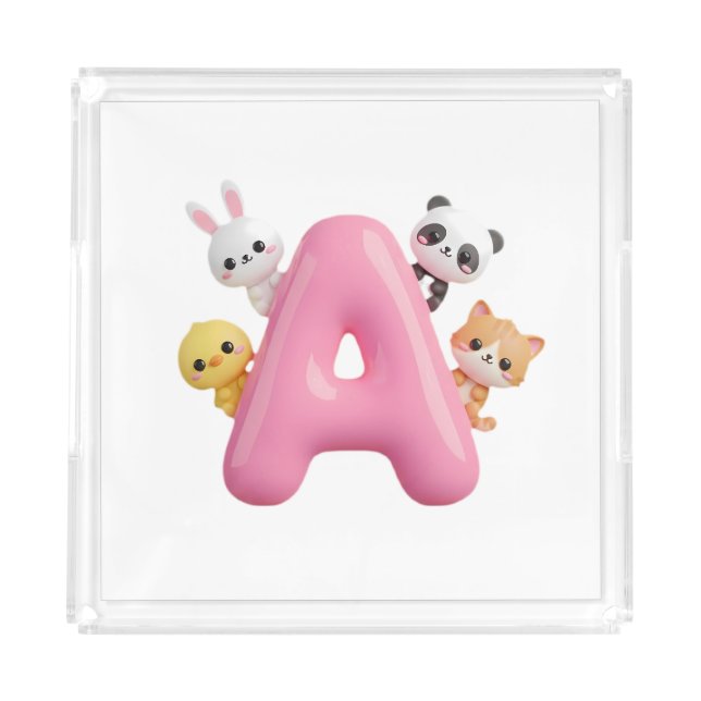 3D Pink Balloon Letter A Acrylic Tray (Front)