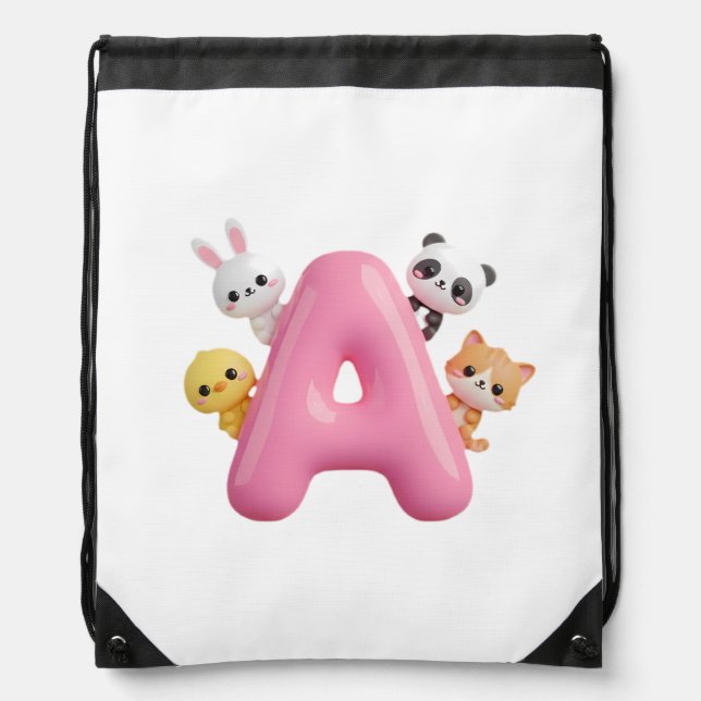 3D Pink Balloon Letter A – Forest Animals Backpack (Front)