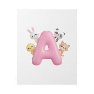 3D Pink Balloon Letter A Forest Animals Canvas Gallery Wrap