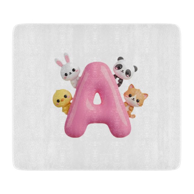 3D Pink Balloon Letter A Glass Cutting Board (Front)
