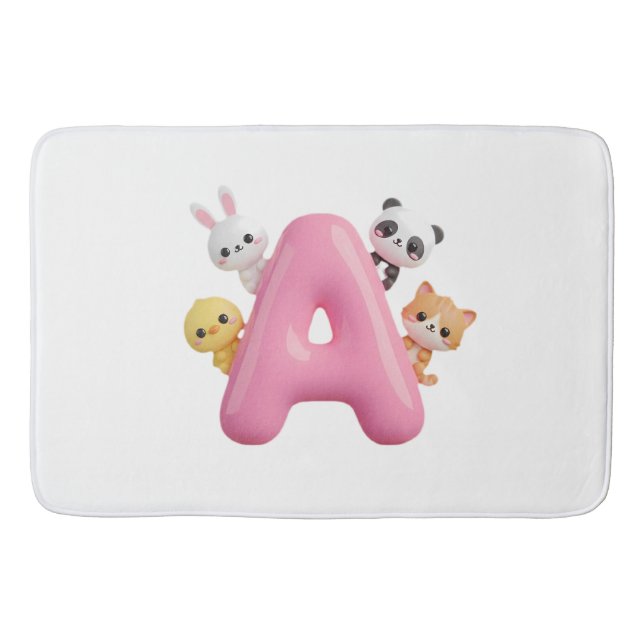 3D Pink Balloon Letter A Plush Bath Mat (Front)