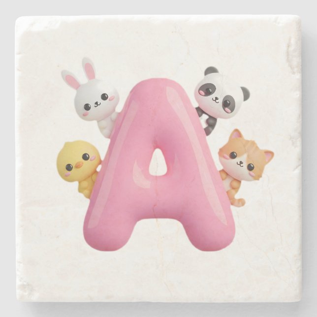 3D Pink Balloon Letter A Stone Coaster (Front)