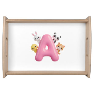 3D Pink Balloon Letter A Wood Serving Tray