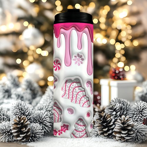 3D Pink Christmas Tree Cakes Thermal Tumbler