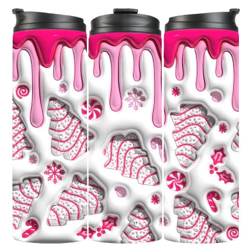 3D Pink Christmas Tree Cakes Thermal Tumbler