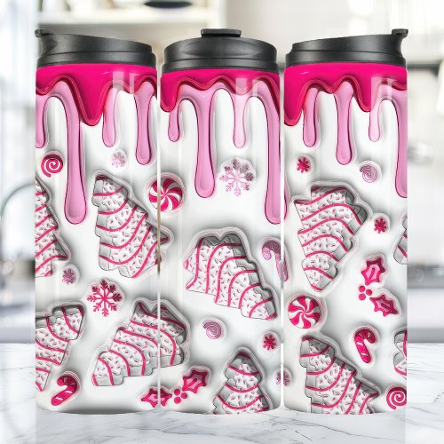 3D Pink Christmas Tree Cakes Thermal Tumbler