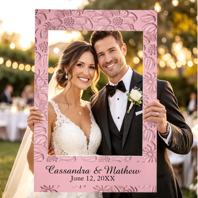 3D Pink Daisies Personalized Wedding Photo Selfie Frame (Wedding)