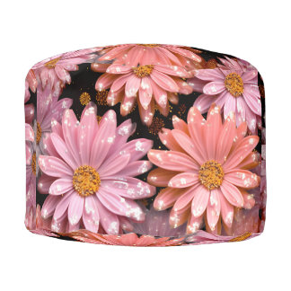 3d pink floral round ottoman pouf