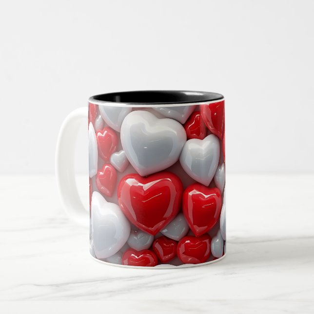 3D Pink heart Two-Tone Coffee Mug (Front Left)