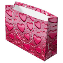3D Pink Hearts Glossy Valentine Large Gift Bag