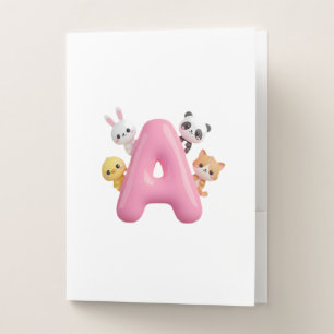 3D Pink Letter A Kids Pocket Folder