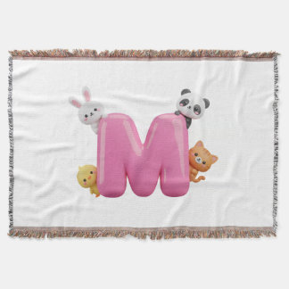 3D Pink Letter M Baby Blanket with Animals