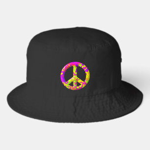 3D pink yellow psychedelic Peace Symbol Bucket Hat