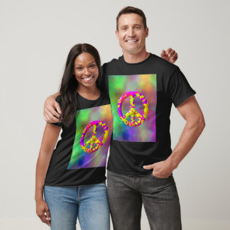 3D pink yellow psychedelic Peace Symbol on Plasma T-Shirt