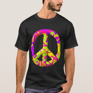 3D pink yellow psychedelic Peace Symbol T-Shirt