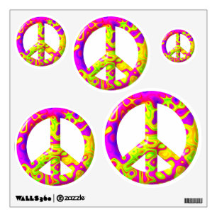 3D pink yellow psychedelic Peace Symbol Wall Decal