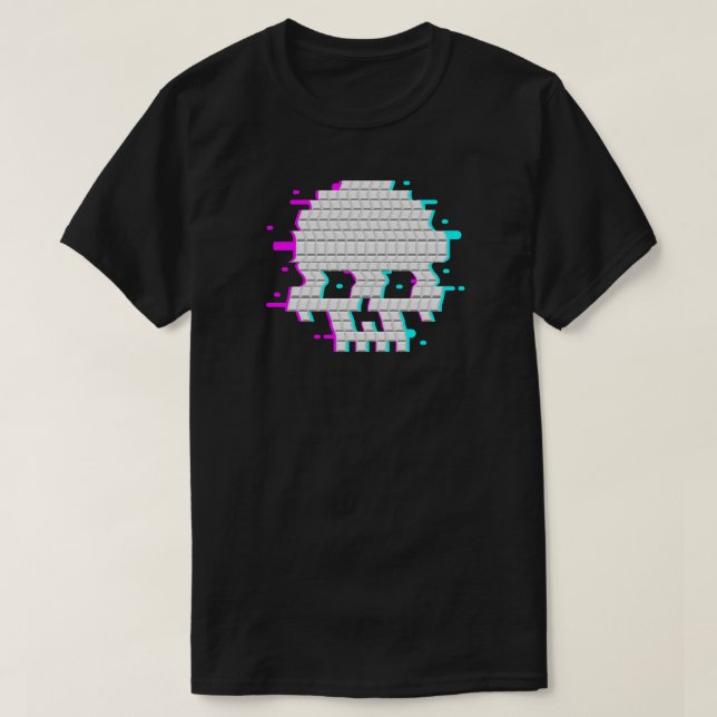 3D Pixel Skull Glitch Art Gamer Gift T-Shirt (Design Front)