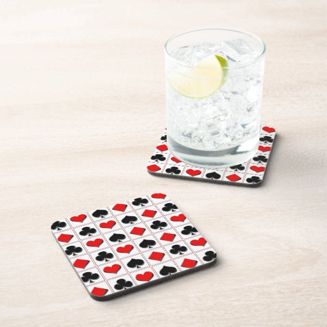 3D Playing card suits pattern Beverage Coaster (Right Side)
