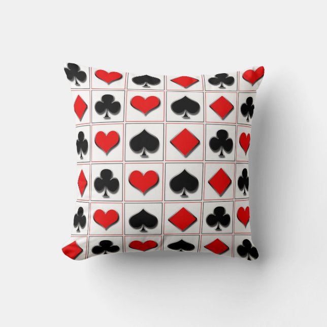 3D Playing card suits pattern Throw Pillow (Front)