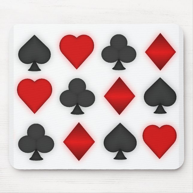 3D Playing Card Suits - White Mouse Pad (Front)