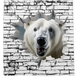 3D Polar Bear Wall Break Art – Realistic Safari Shower Curtain
