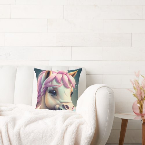 3D Ponies 1 Throw Pillow
