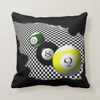 3d Pool Balls Psychobabble Splash Throw Pillow by Iverson_Designs at Zazzle