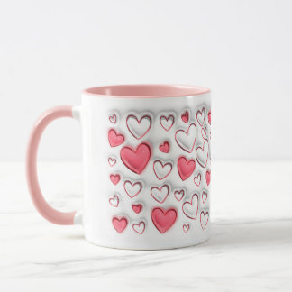 3D Puff Inflated effect Hearts pattern Mug