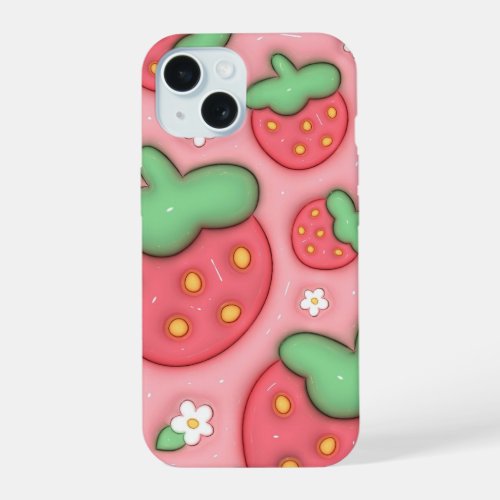 3D Puffy Pink Strawberry Aesthetic Phone Case