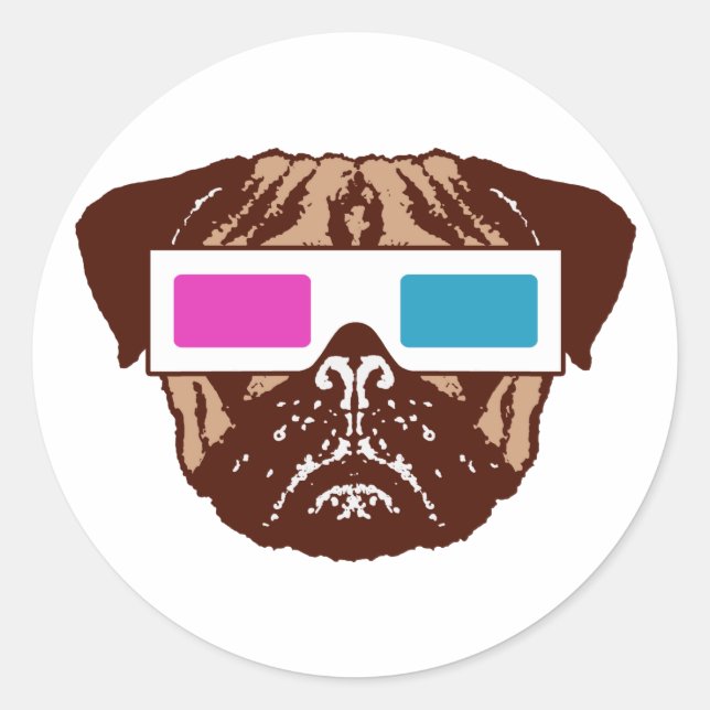 3D Pug Classic Round Sticker (Front)