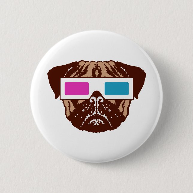3D Pug Pinback Button (Front)