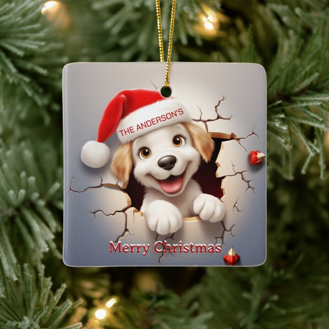 3D Puppy Christmas Ceramic Ornament (Tree)