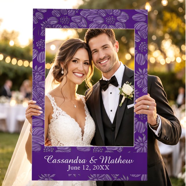 3D Purple Daisies Personalized Wedding Photo Selfie Frame (Wedding)