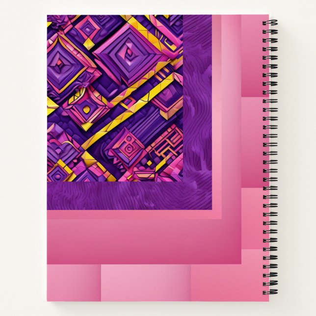 3D Purple, Pink & Yellow Geometric Notebook (Back)