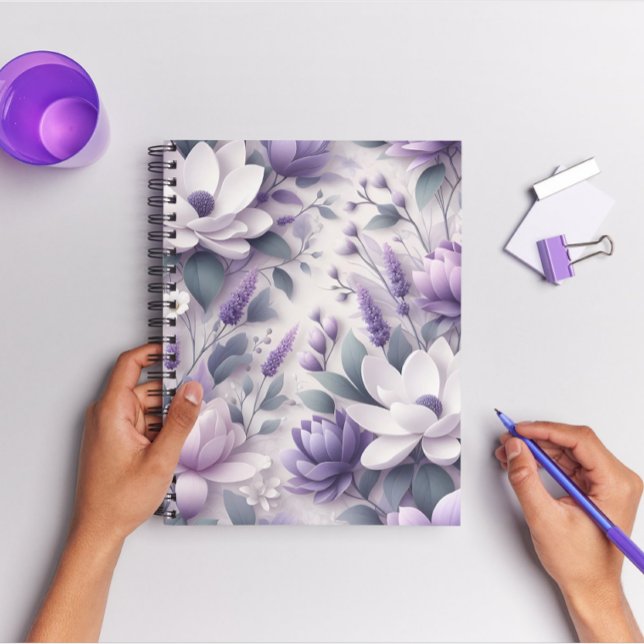 3D Purple Wisteria Floral Pattern Spiral Notebook (Creator Uploaded)