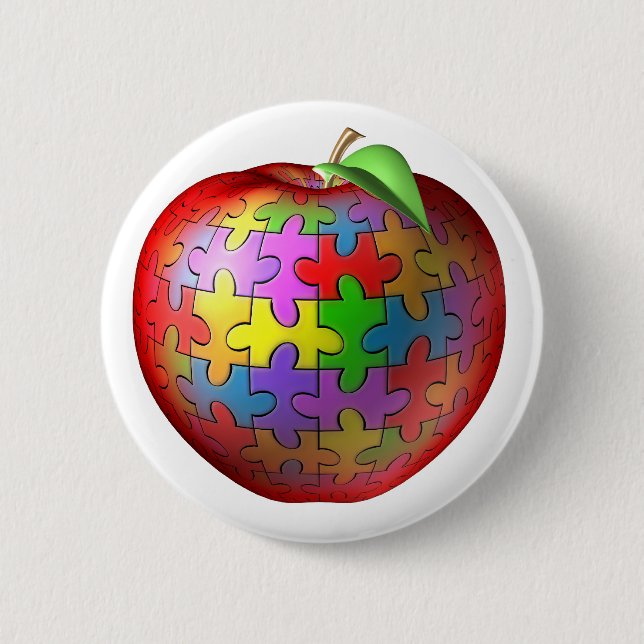3D Puzzle Apple Pinback Button (Front)