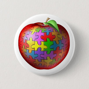 3D Puzzle Apple Pinback Button