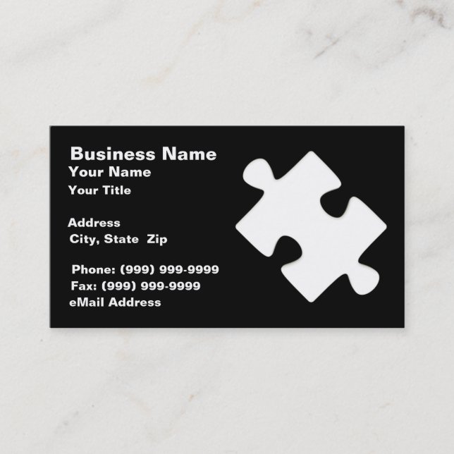 3D Puzzle Piece (White on Black BG) Business Card (Front)