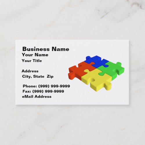 3D Puzzle Pieces Red Blue Green Yellow Business Card