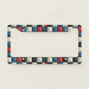 3D Pyramidal Geometric Pattern – Red, Blue & Cream License Plate Frame