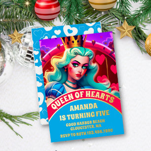 3D Queen of Hearts Birthday Party Gold Foil Invitation