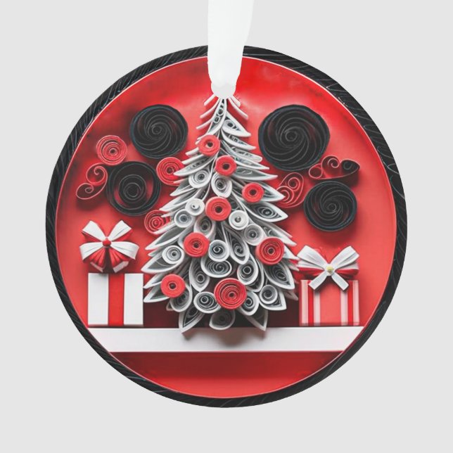 3d Quilled Paper Art Christmas Tree and Snowflakes Ornament (Front)
