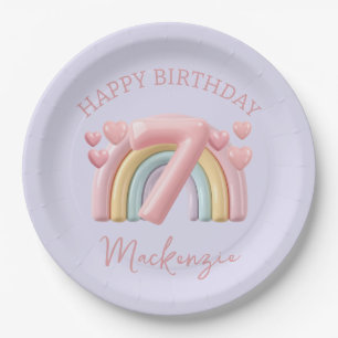 3D Rainbow 7th Birthday Girl on Purple Paper Plates
