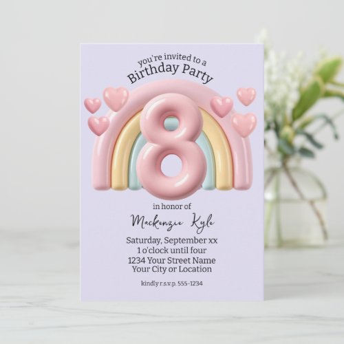 3D Rainbow 8th Birthday Party For Girl Purple