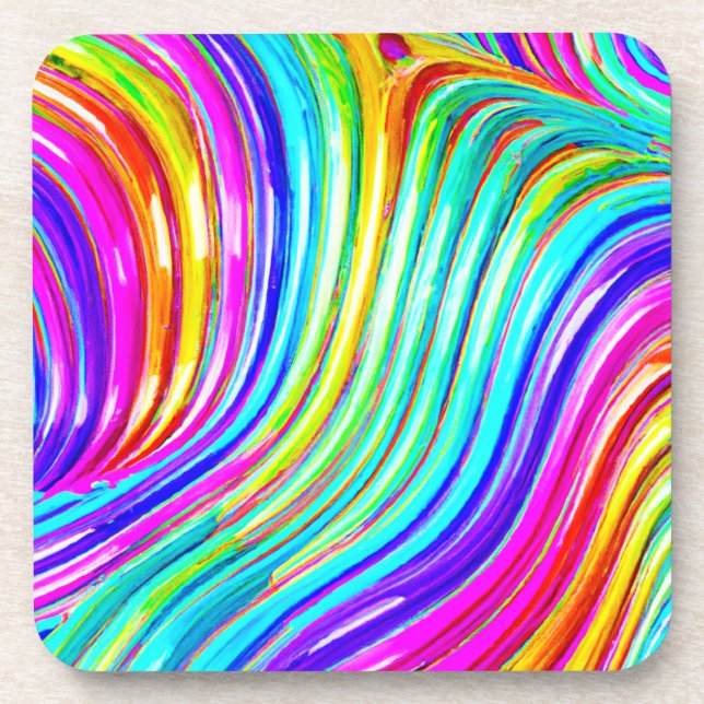 3D Rainbow-hued Abstraction Pattern Beverage Coaster (Front)
