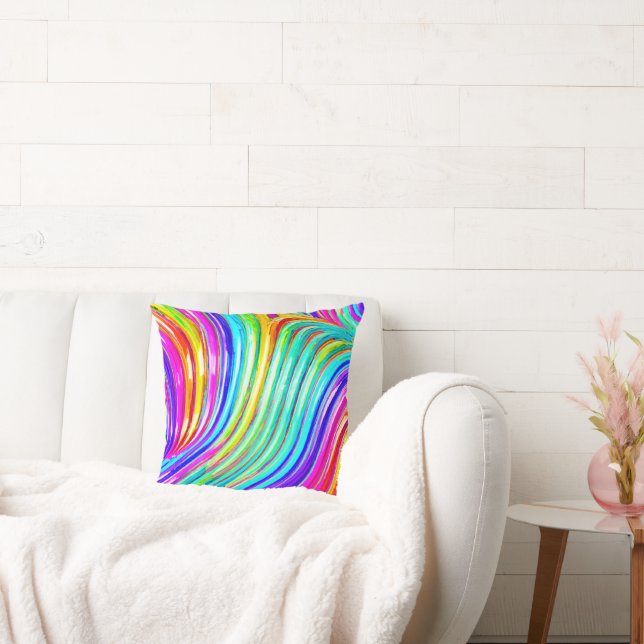3D Rainbow-hued Abstraction Pattern Throw Pillow (Couch)